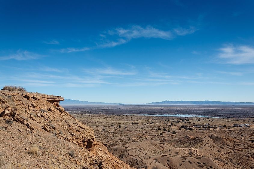 Panoramic view from the top of a mountain ridge in the Sevilleta National Wildlife Refuge, New Mexico