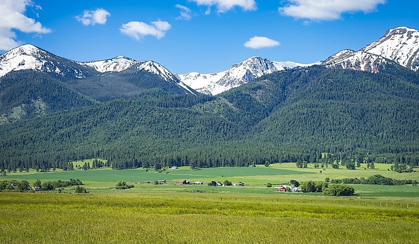 Ranch land near the Wallowa Mountains in Oregon