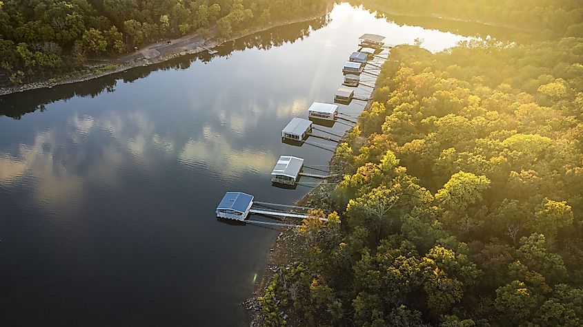 Aerial view of the Tenkiller Ferry Lake in Oklahoma.