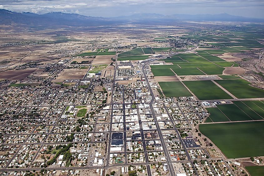 Aerial view of the town of Safford in Southeast Arizona