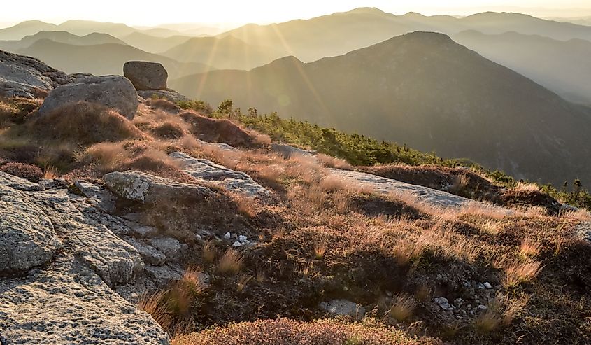 Sunrise from Mount Marcy (the tallest mountain in New York State) looking at Haystack Mountain.