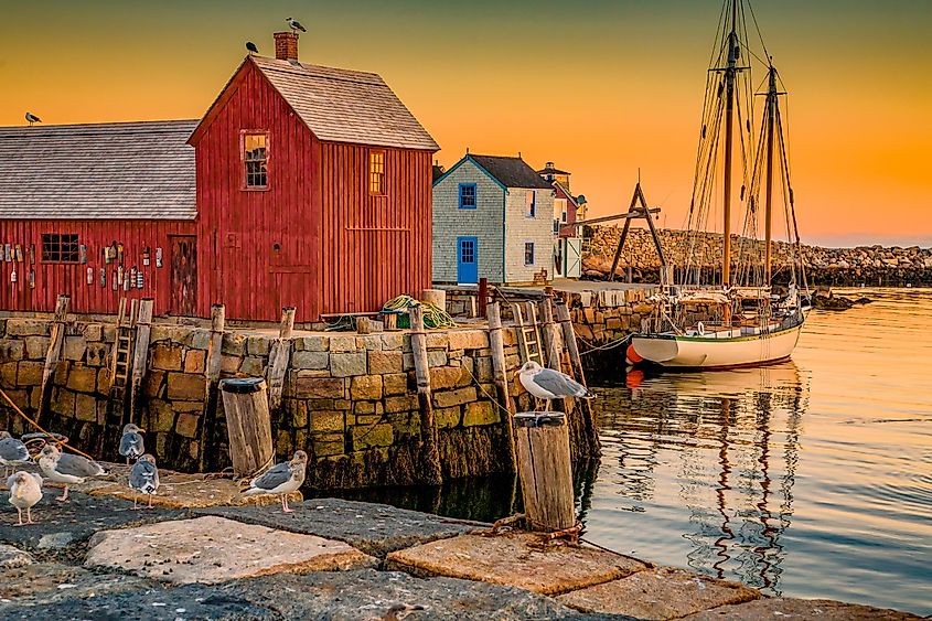 Fishing boat harbor in Rockport, Massachusetts, United States, a town located in Essex County.