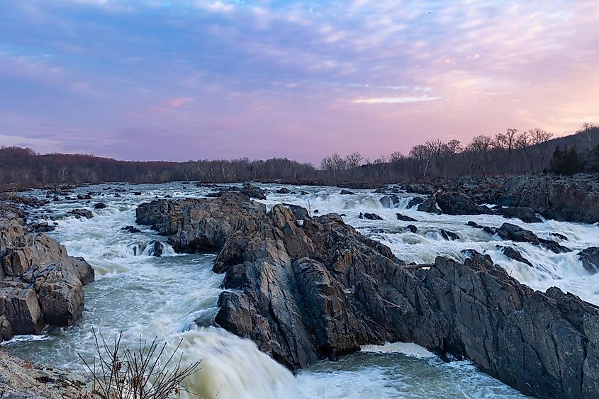 Great Falls National Park at Sunrise in Winter.