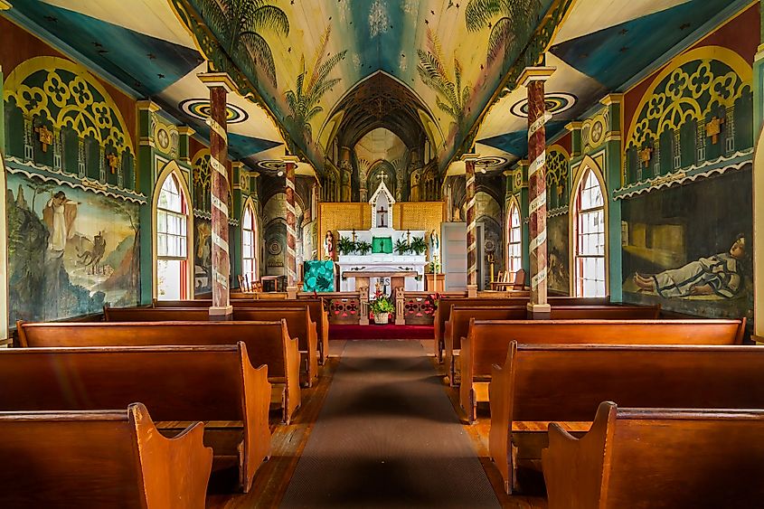Interior of St. Benedict's Catholic Church in Honaunau, Hawaii