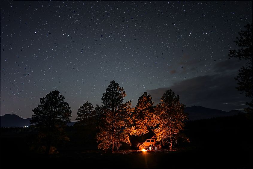 Campsite on the volcanoes of Arizona by night, located close to Flagstaff. 