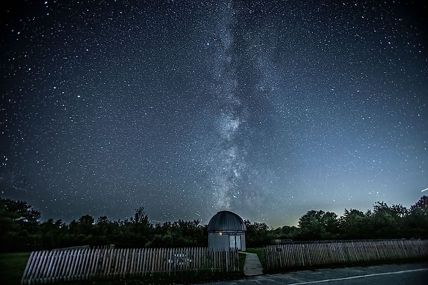 A beautiful starry sky over the Frosty Drew Observatory and Science Center in Rhode Island.