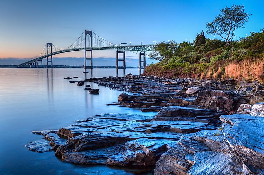 Sunrise Over Newport Bridge, Long Exposure HDR from Taylor's Point near Jamestown, Rhode Island.