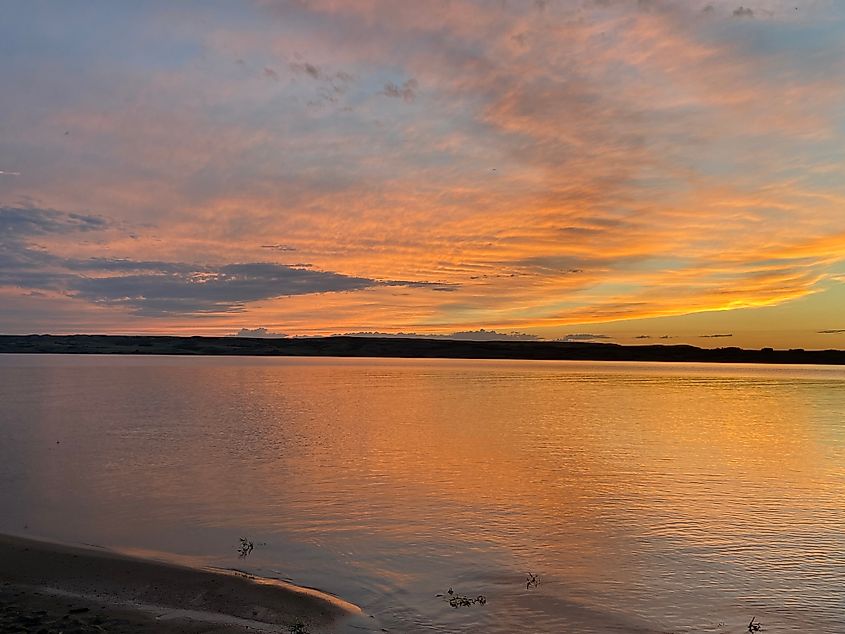 Wide open water and shoreline at Lake Diefenbaker, Saskatchewan