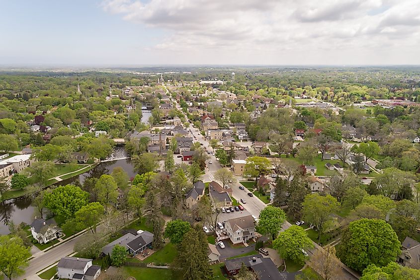 Aerial view of Cedarburg, Wisconsin.