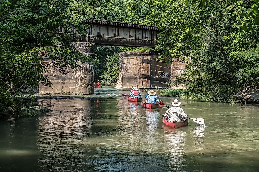 Canoes on the Cahaba River in Helena, Alabama.