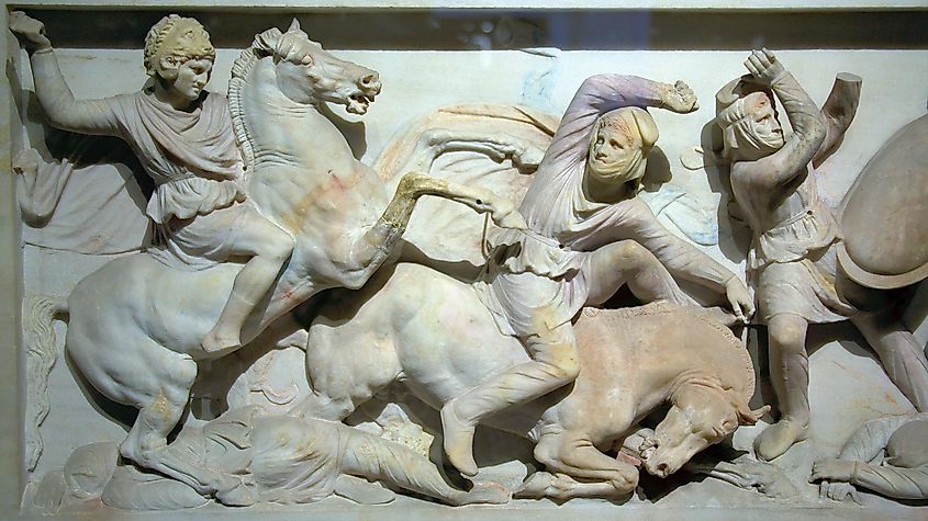 Detail of Alexander The Great on the Alexander Sarcophagus.