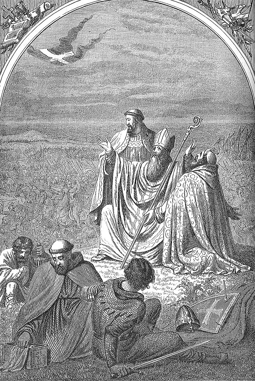 Archbishop Anders Sunesen at the Battle of Lyndanisse (illustration of Nordens Historie, 1885)