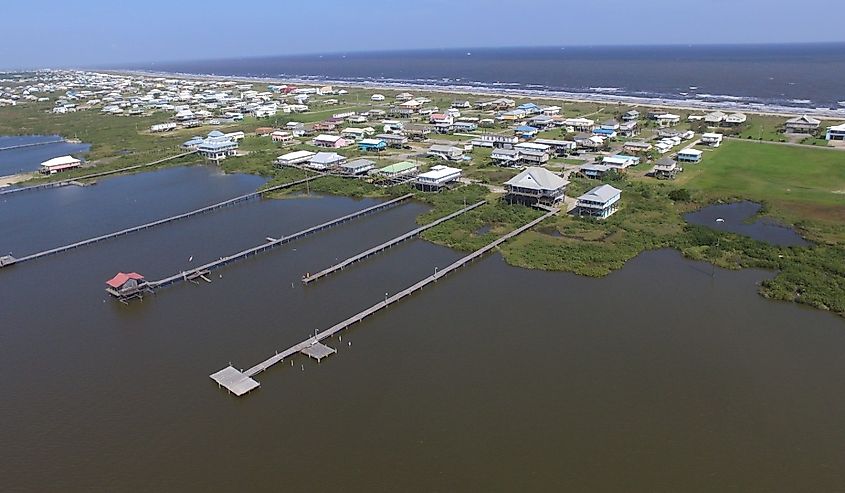 Drone aerial photo of houses in Grand Isle, Louisiana