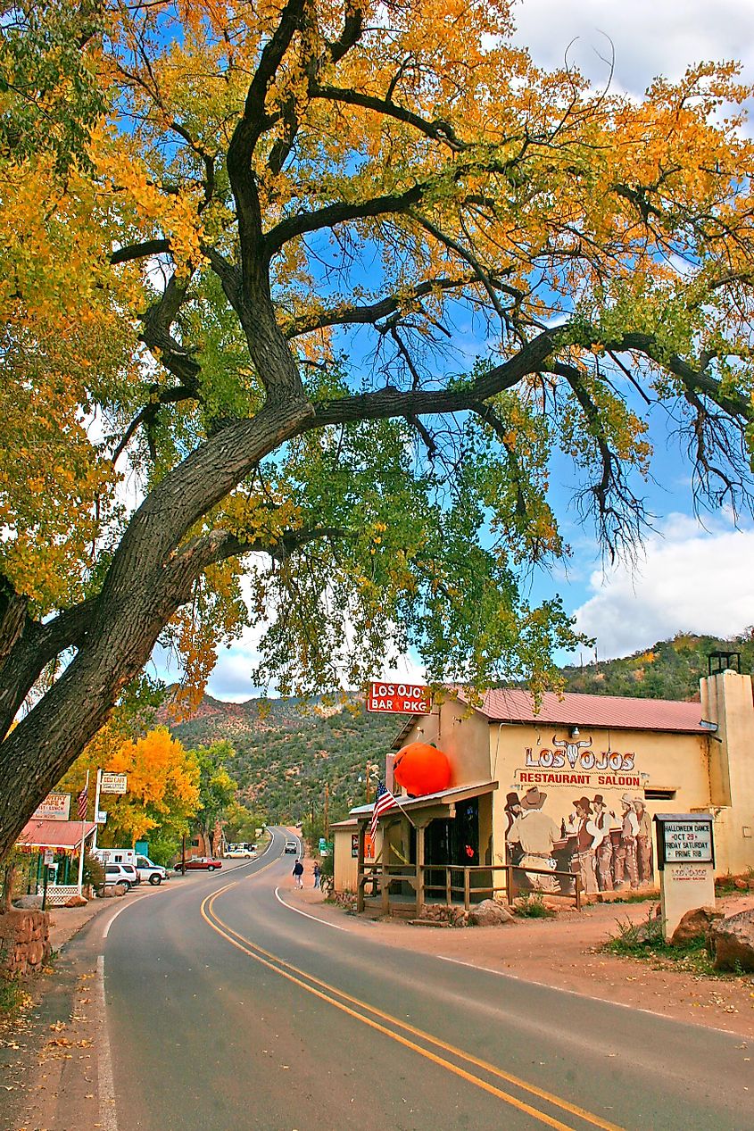 Fall color along highway 4 through Jemez Springs in the mountains of central New Mexico.