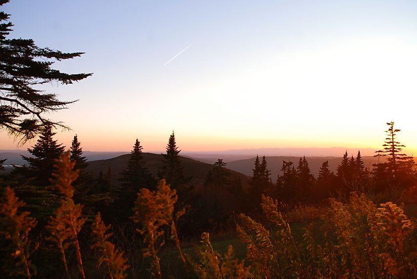 Autumn sunset from the peak of Mt. Greylock, the highest mountain in Massachusetts, USA.