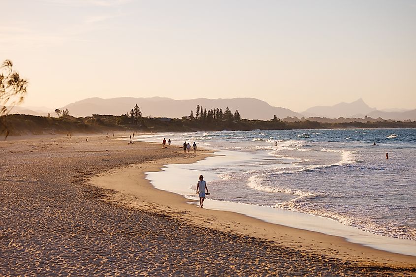 Sunset beach views across Belongil Beach in Byron Bay, northern New South Wales.