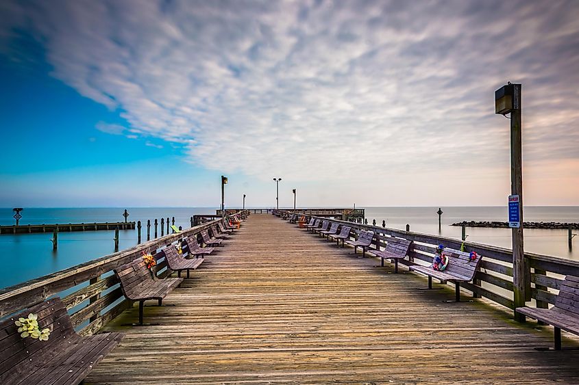 Looking down the pier in Chesapeake Beach, Maryland.