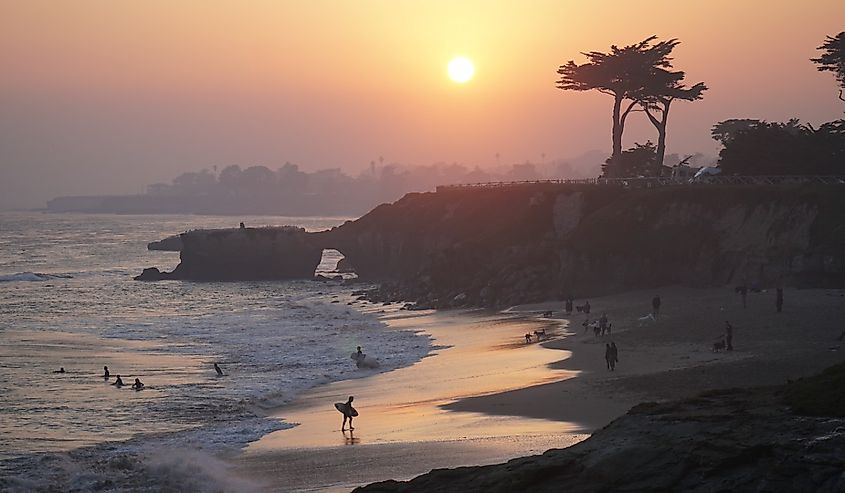 Sunset at the beach in Santa Cruz, California.