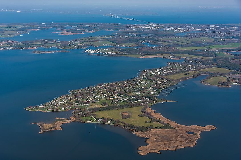 Aerial view of Tilghman Island in Maryland
