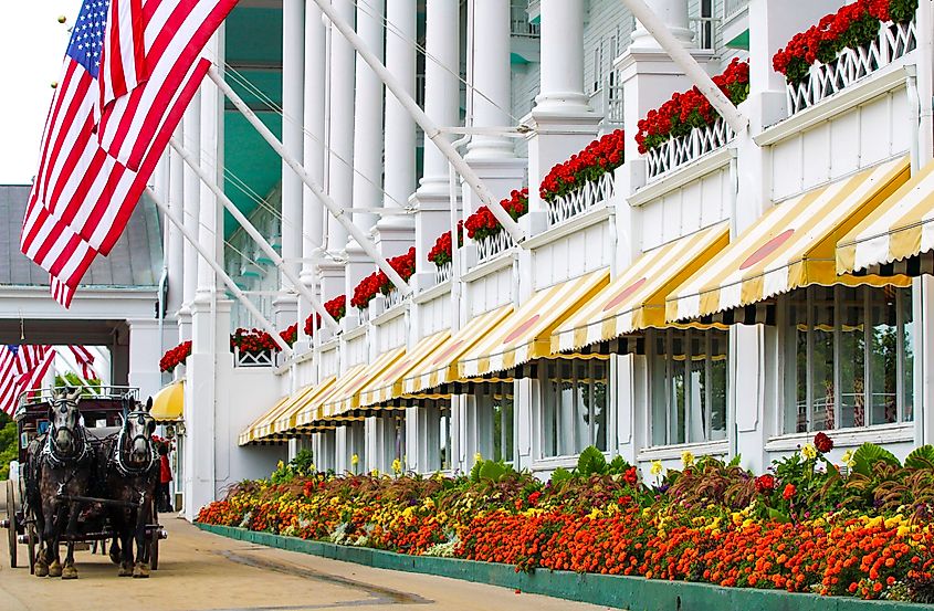 Horse-drawn carriage tours on Mackinac Island, Michigan.