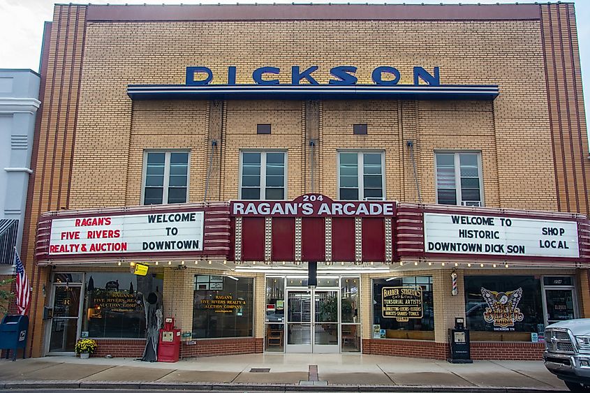 Exterior view of the historic Dickson Theater in Dickson, Tennessee
