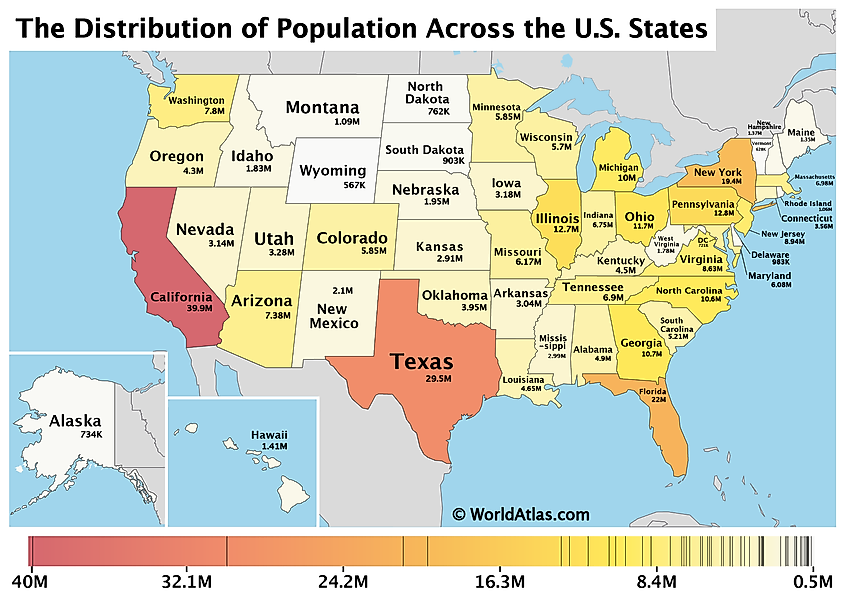 A Map of the Distribution of Population Across the United States
