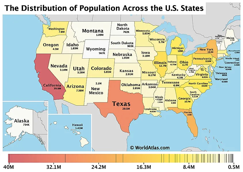 A Map of the Distribution of Population Across the United States