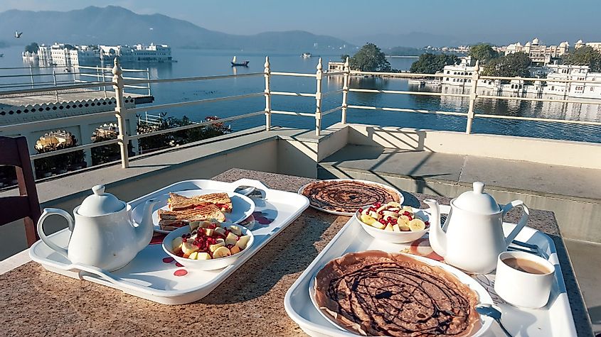 A wonderful breakfast and a view of Lake Pichola in Udaipur, India
