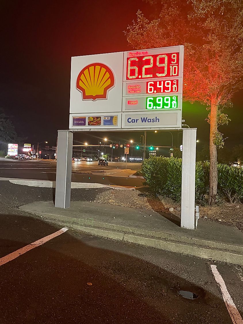 June 5 2026 A gas station in Seattle shows gas prices over $6.00 a gallon