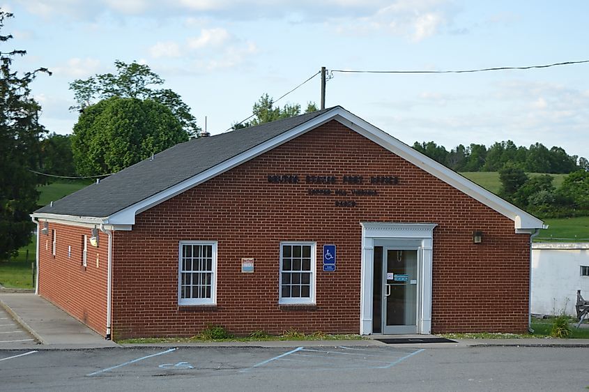 Front of the Copper Hill post office, located at 8480 U.S. Route 221 at Copper Hill in Floyd County, Virginia, United States.