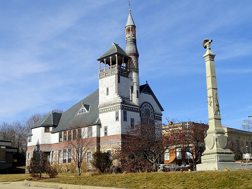 The Soldiers Monument at Monument Square in Marlborough, Massachusetts.