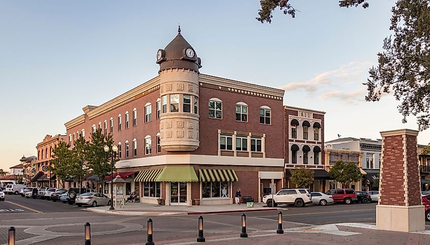 Downtown Paso Robles at sunset, Central California