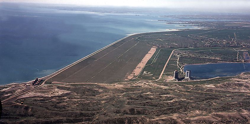 Aerial view of Fort Peck Dam, Fort Peck, Montana