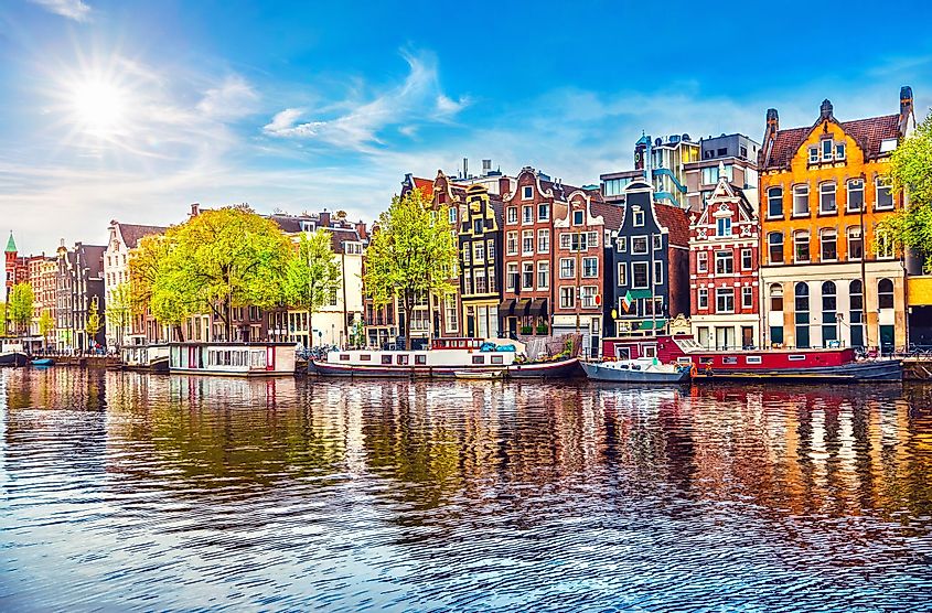 Amsterdam Netherlands dancing houses over river Amstel