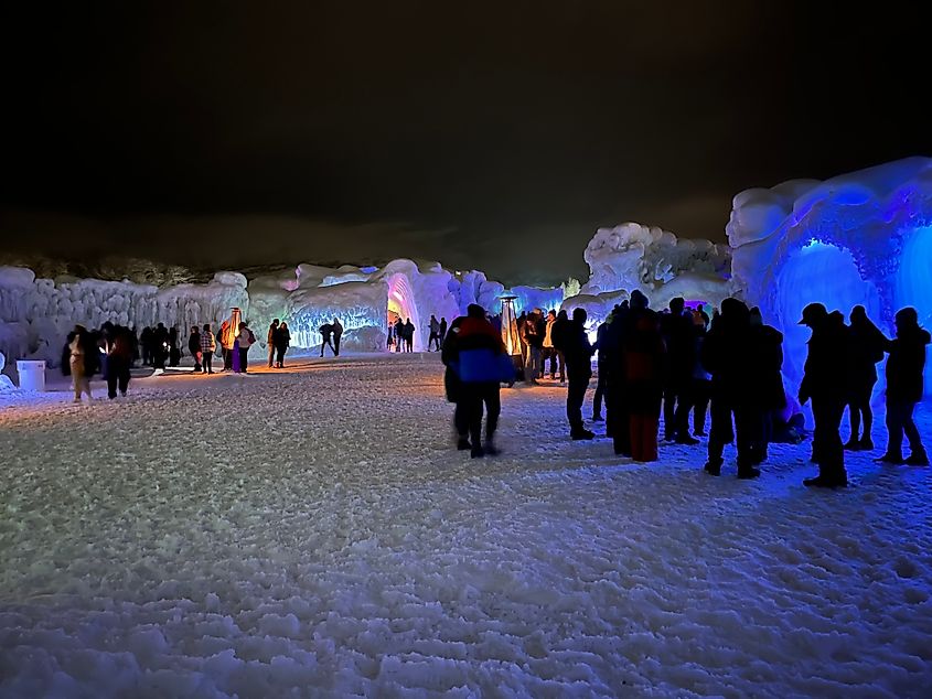 People watching ice sculptures in Midway, Utah