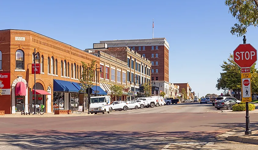 The business district on Frank Phillips Boulevard in Bartlesville, Oklahoma.