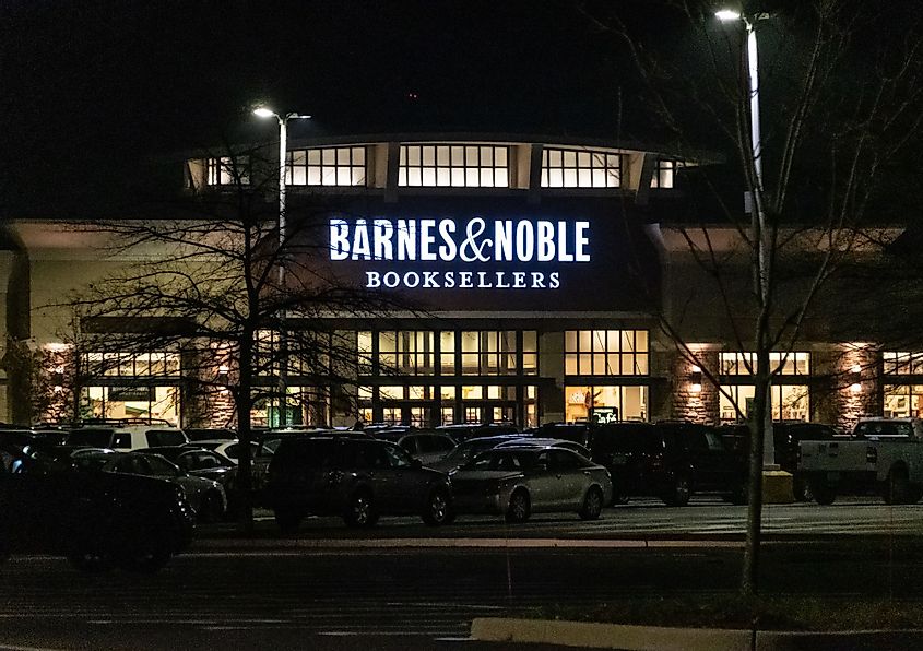 Night shot of Barnes and Noble frontage at Monmouth Mall, Eatontown, New Jersey