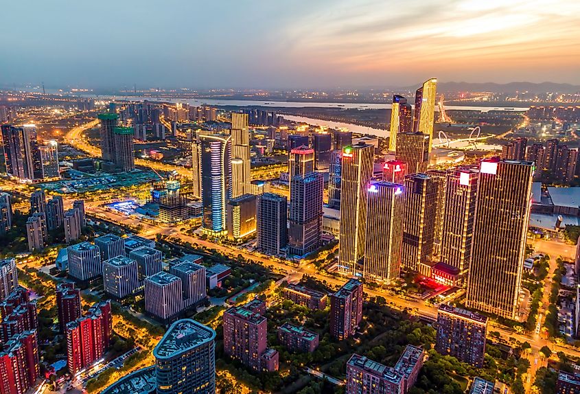 Aerial view of modern city buildings in Nanjing, China