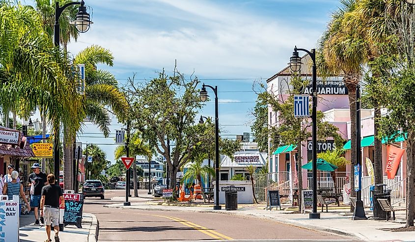 Downtown street in Tarpon Springs, Florida.