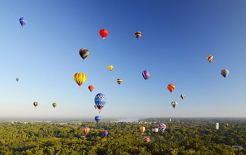Hot air balloons over Natchez, Mississippi.