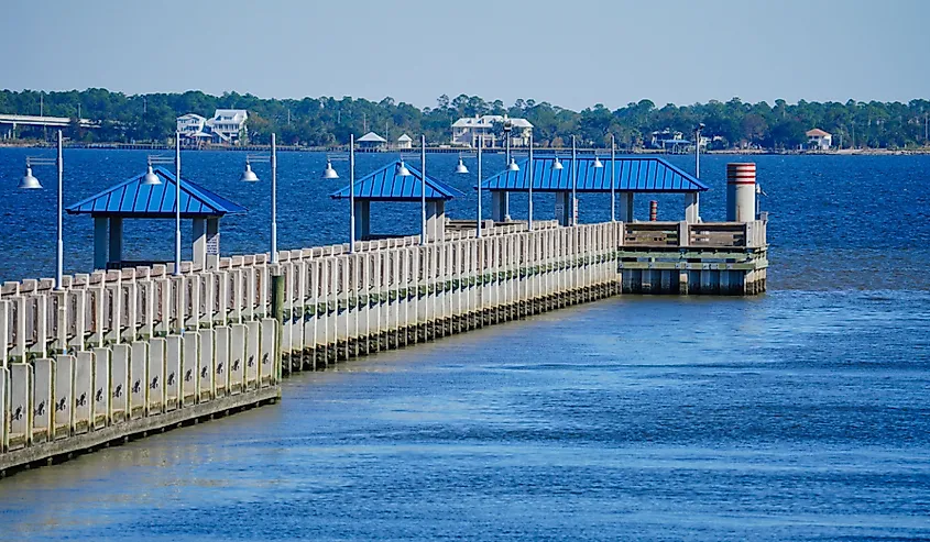 Pier in the bay at Bay of St Louis Mississippi in the Marian.