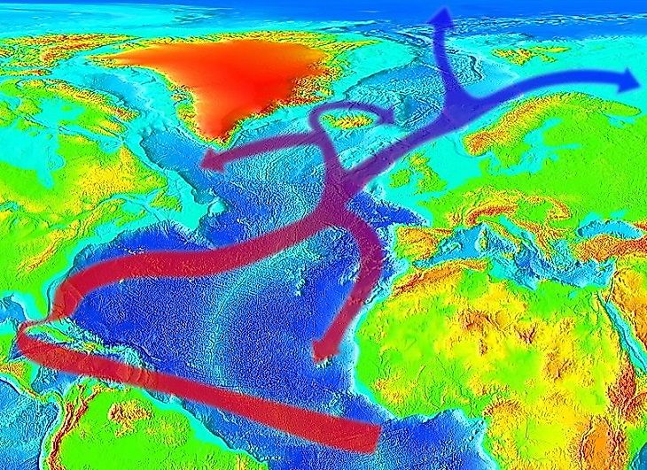 NOAA satellite imagery of the Gulf Stream in the North Atlantic Ocean