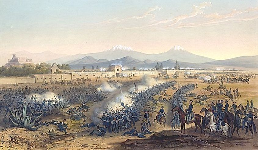 Battle of Molino del Rey during the Mexican-American War, painting by Carl Nebel.