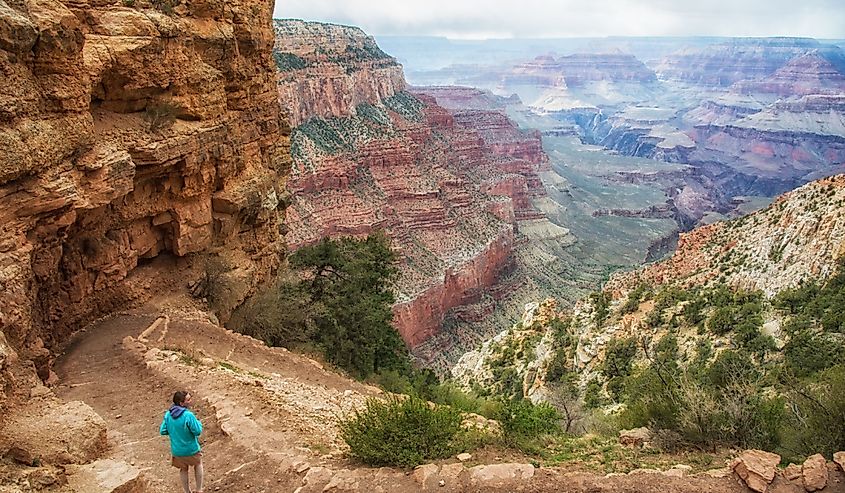 Young girl on Kaibab trail, South Rim, Grand Canyon National Park, Arizona