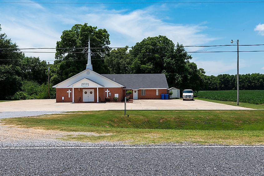  View of the Rose Hill Baptist Church near Mayersville, Mississippi.