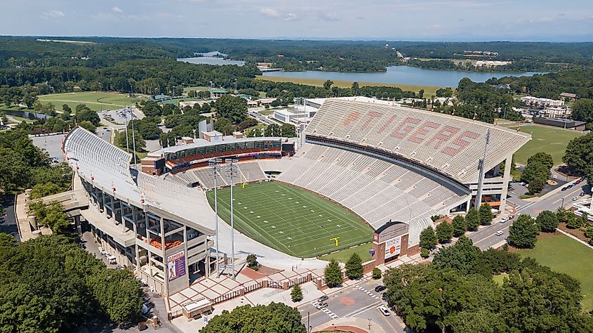 Aerial view of Memorial Stadium in Clemson, South Carolina.