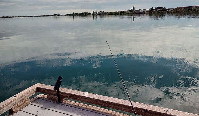 Fishing off the dock in Moses Lake, Washington