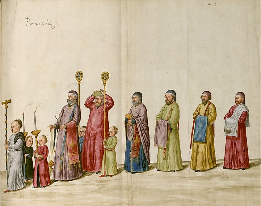 Christian liturgical procession from the Ottoman Empire, depicted by Lambert de Vos in 1574