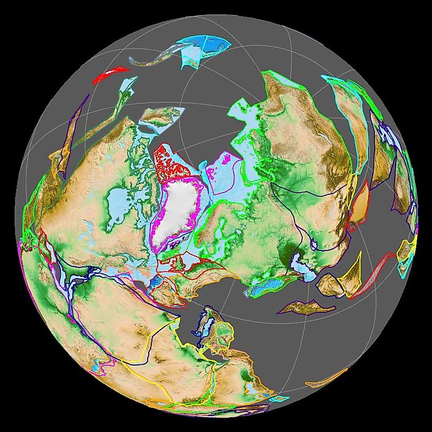 Laurasia (centre) and Gondwana (bottom) as part of Pangaea 200 Mya (Early Jurassic), via Wikipedia