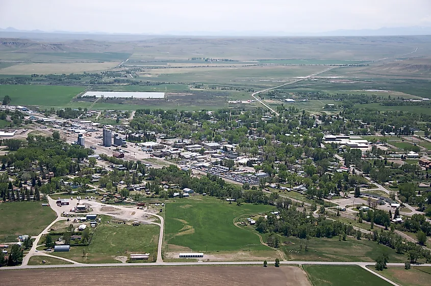 Aerial view of Choteau in Montana. 
